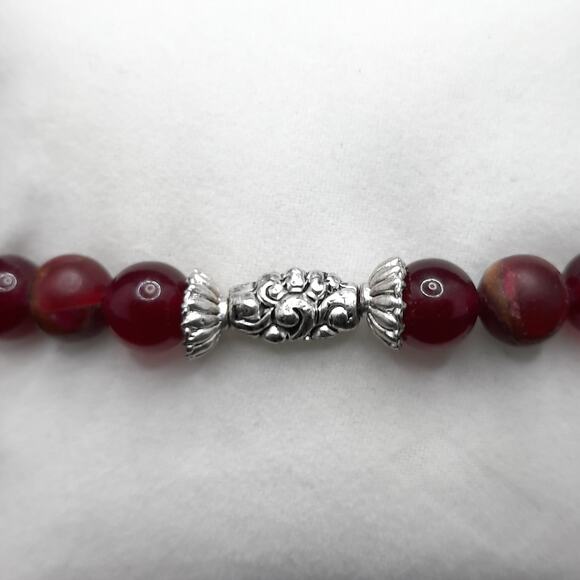 Red Jasper Beaded Bracelet Artisan Made 8mm Gemstone Stretch Tibetan Silver New - Picture 10 of 12